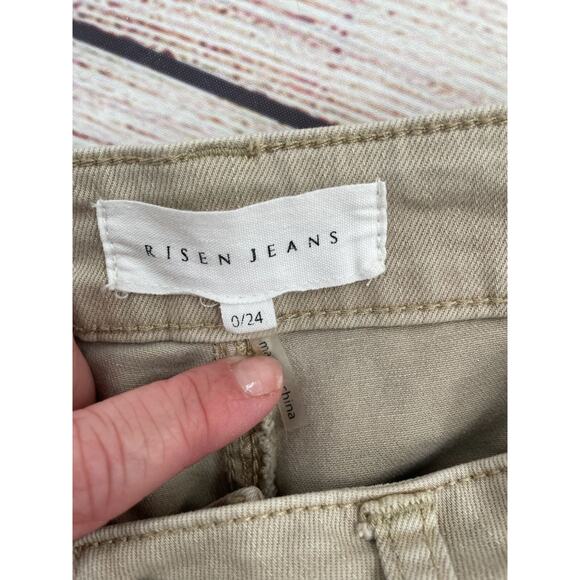 Risen Distressed Bootcut Jeans Women's Size 0/24 Tan/Beige Stretch - Picture 9 of 16